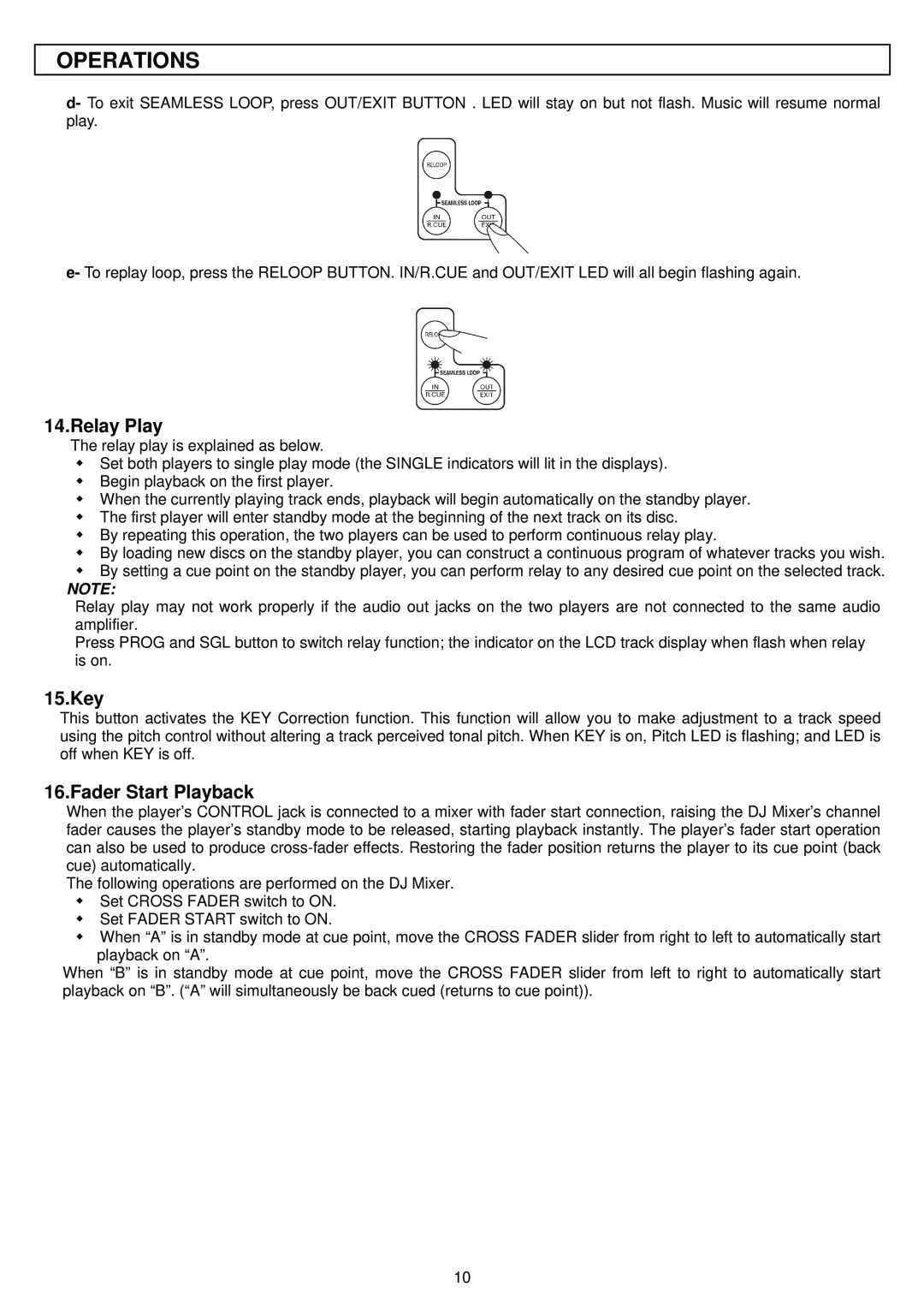 Stanton S-650 MK II manual Relay Play, 15.Key, Fader Start Playback, Operations 