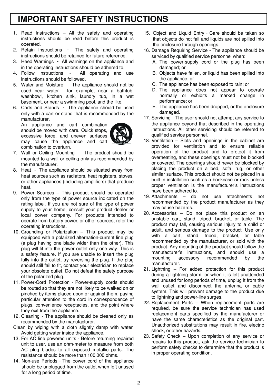 Stanton S-650 MK II manual Important Safety Instructions 