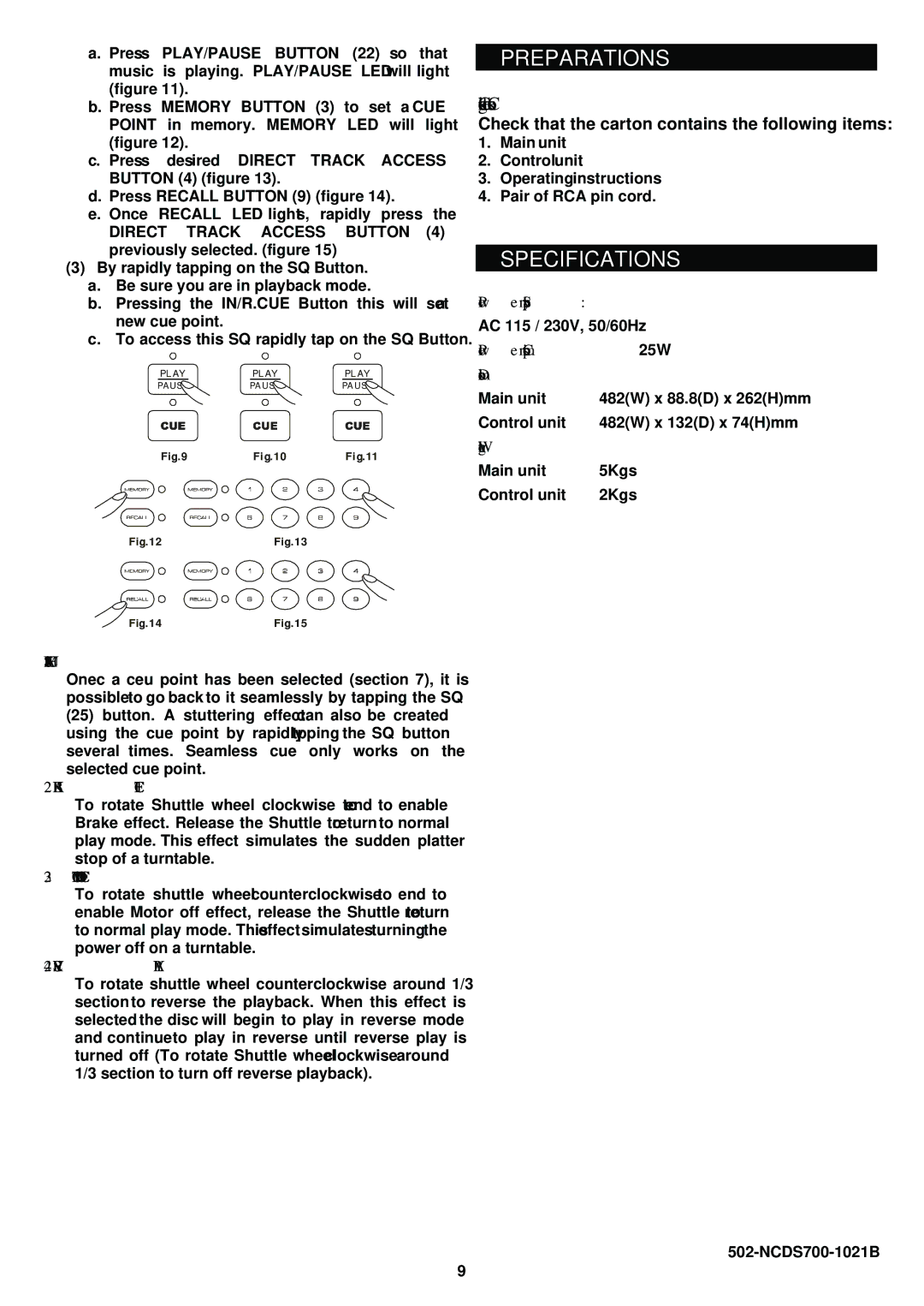 Stanton S-700 manual Preparations, Specifications 