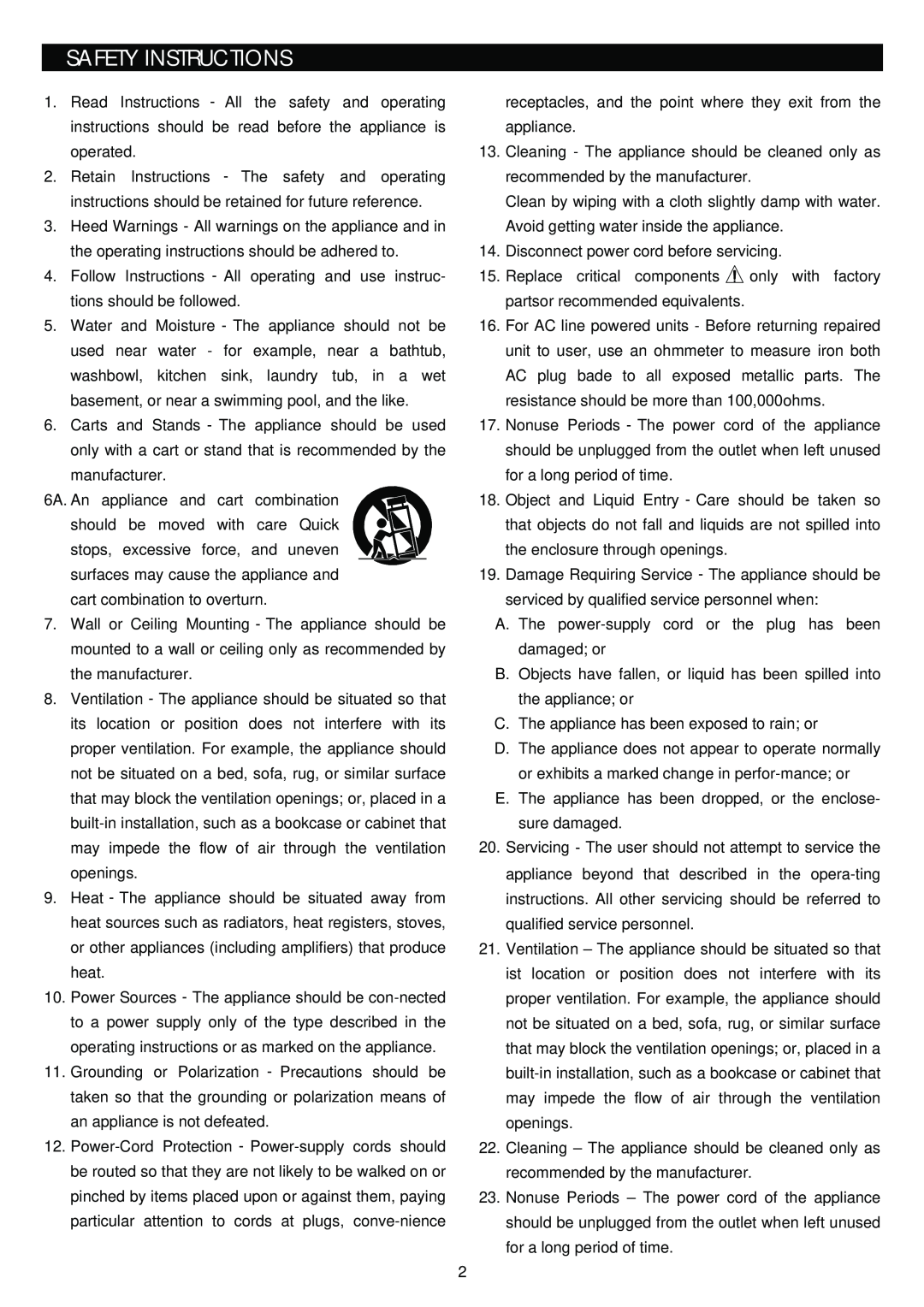 Stanton S-700 manual Safety Instructions 