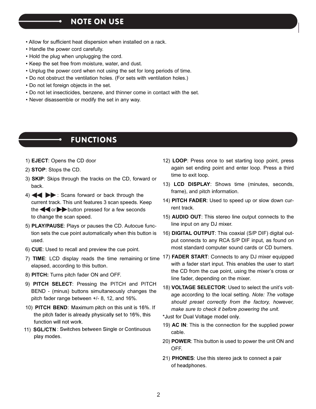 Stanton S.252 user manual Functions 