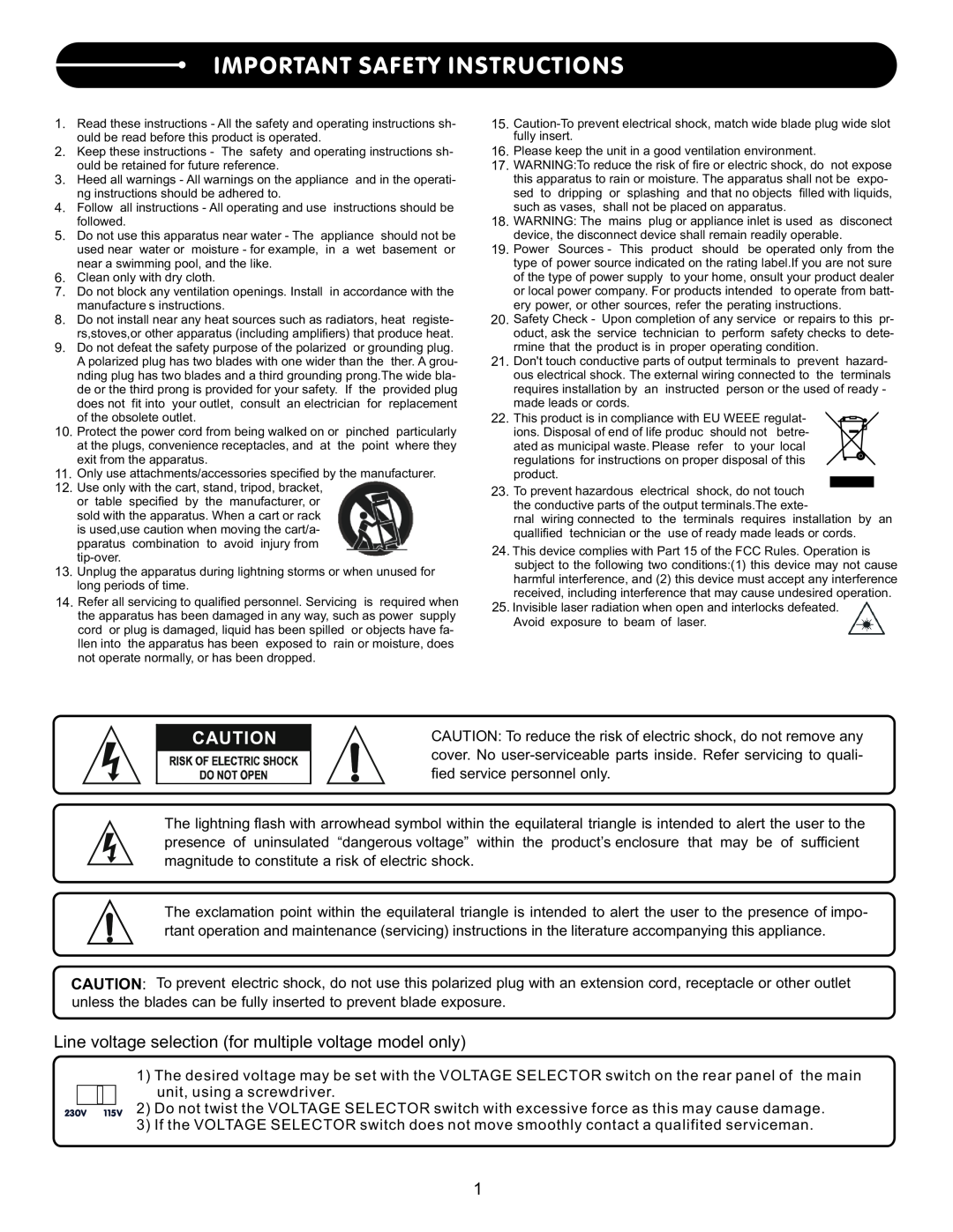 Stanton S.252 user manual Important Safety Instructions 