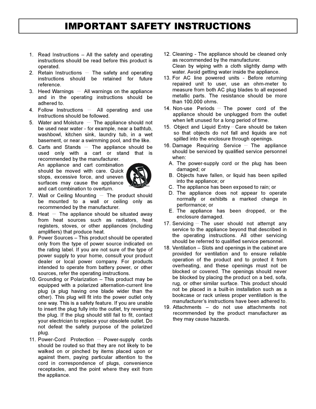 Stanton S.25O user manual Important Safety Instructions 