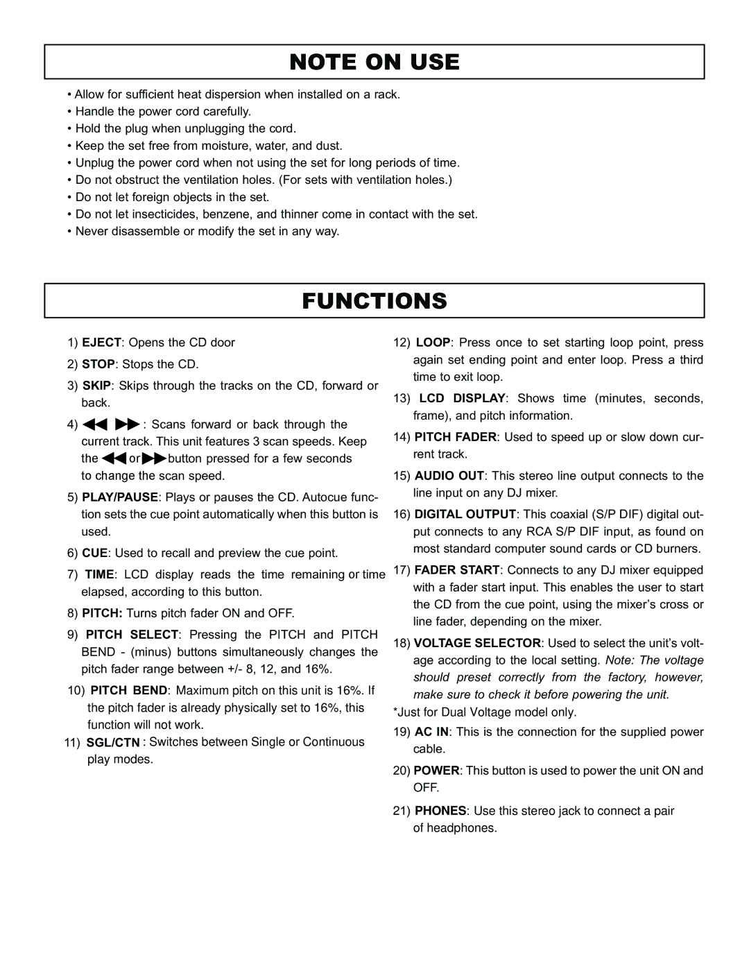 Stanton S.25O user manual Functions 