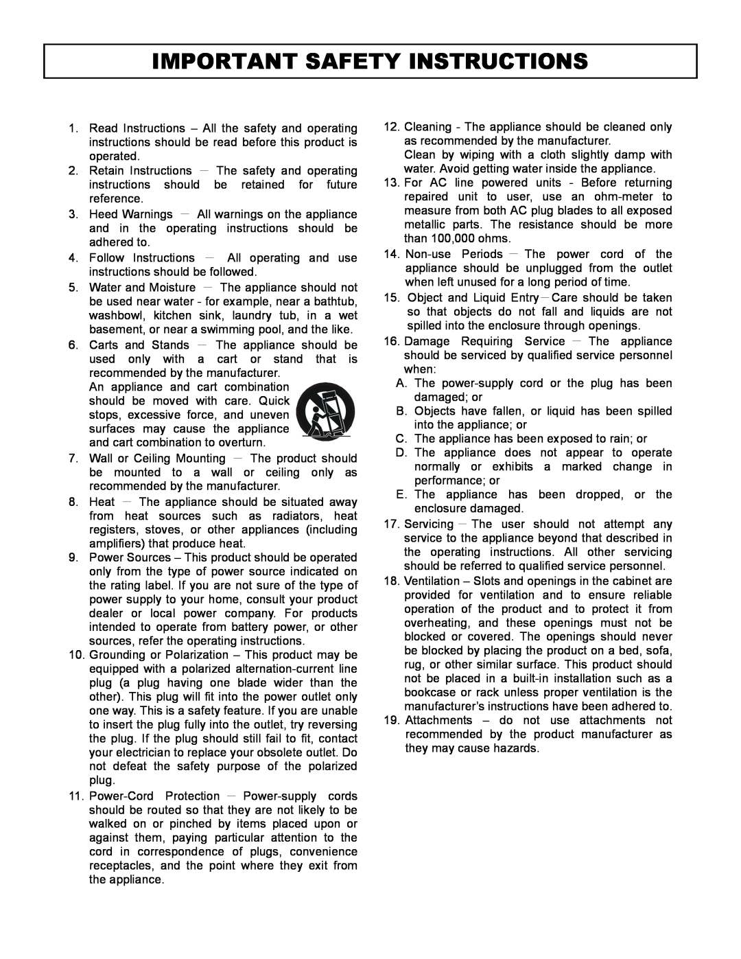 Stanton S.25O user manual Important Safety Instructions 