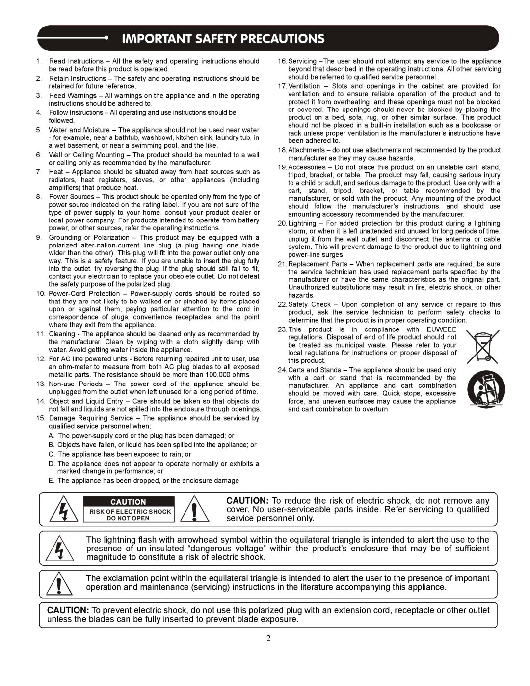 Stanton S.300 user manual Important Safety Precautions 