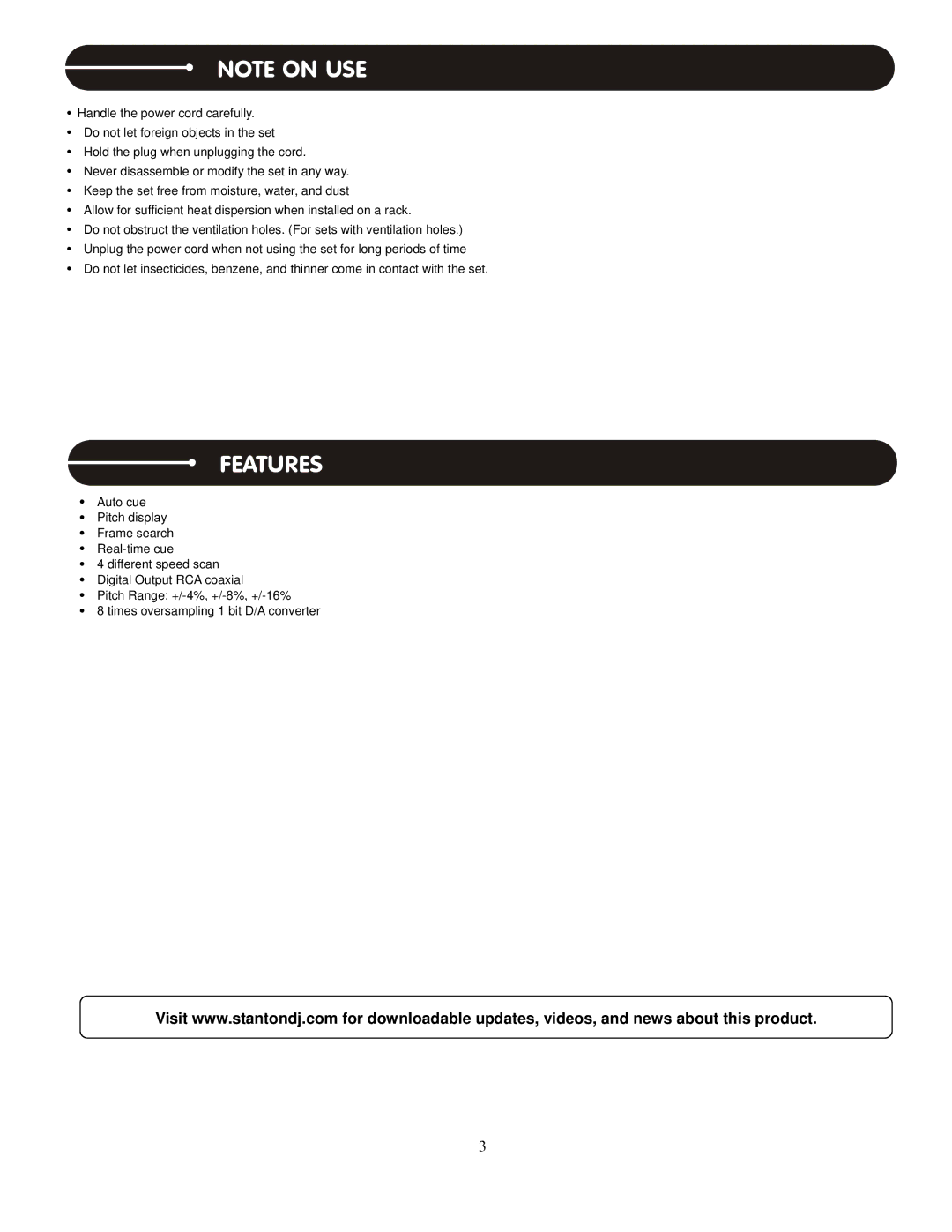 Stanton S.300 user manual Features 