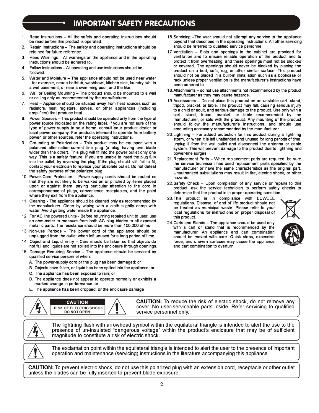 Stanton S.300 user manual Important Safety Precautions 