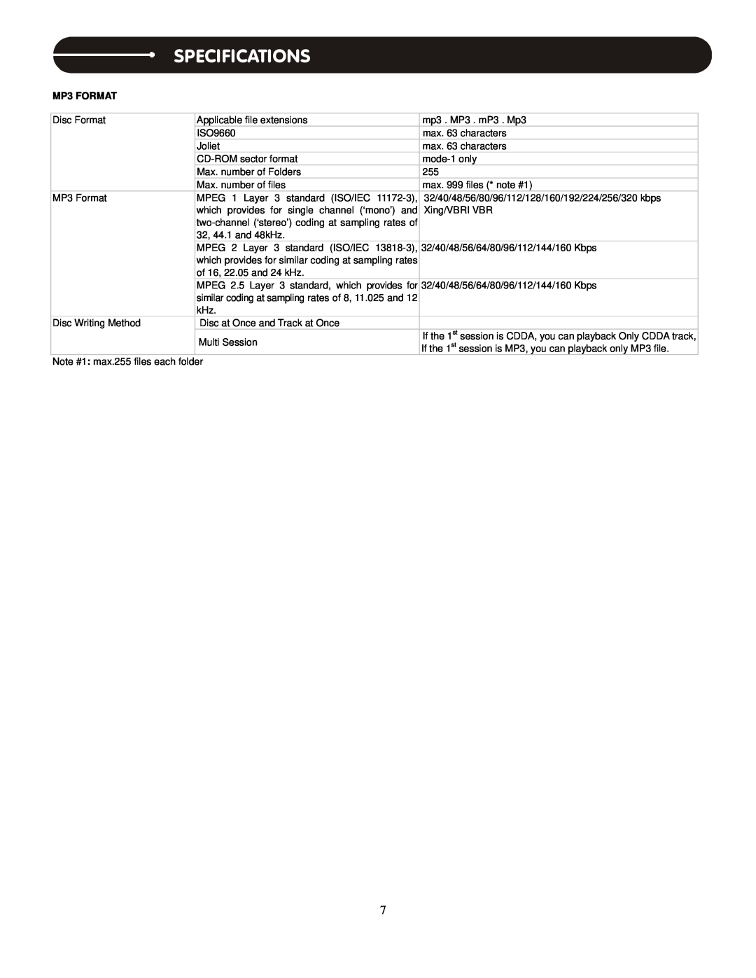 Stanton S.300 user manual Specifications, MP3 FORMAT 