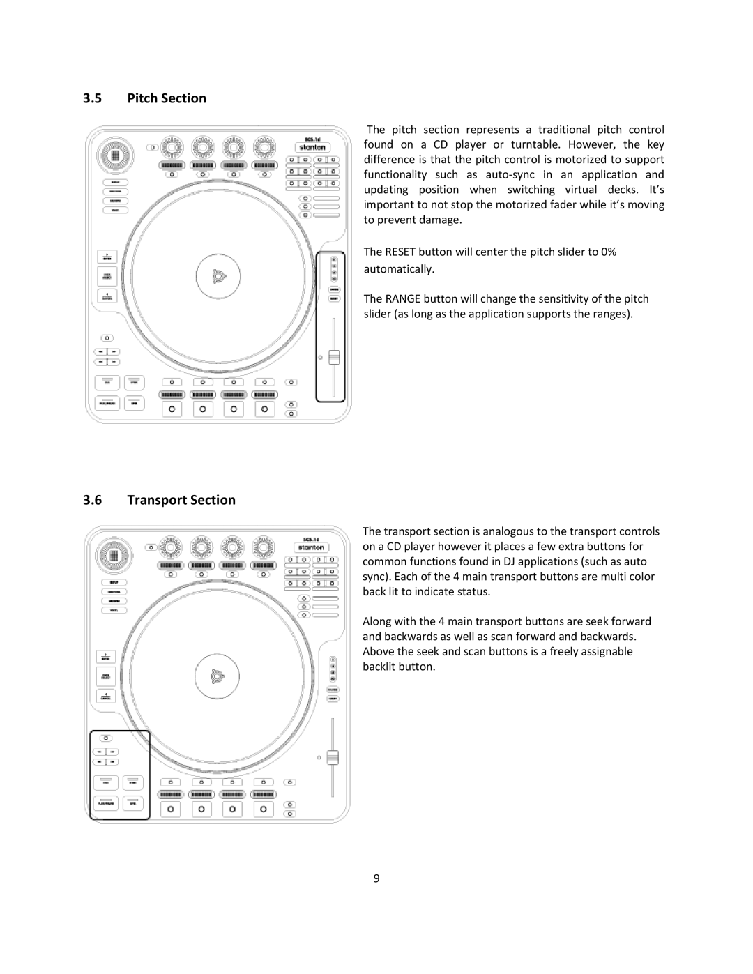 Stanton SCS.1d manual Pitch Section, Transport Section 