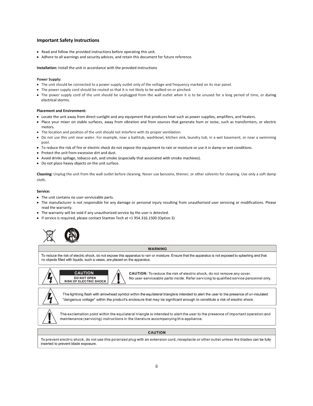 Stanton SCS.1d manual Important Safety Instructions, Power Supply 