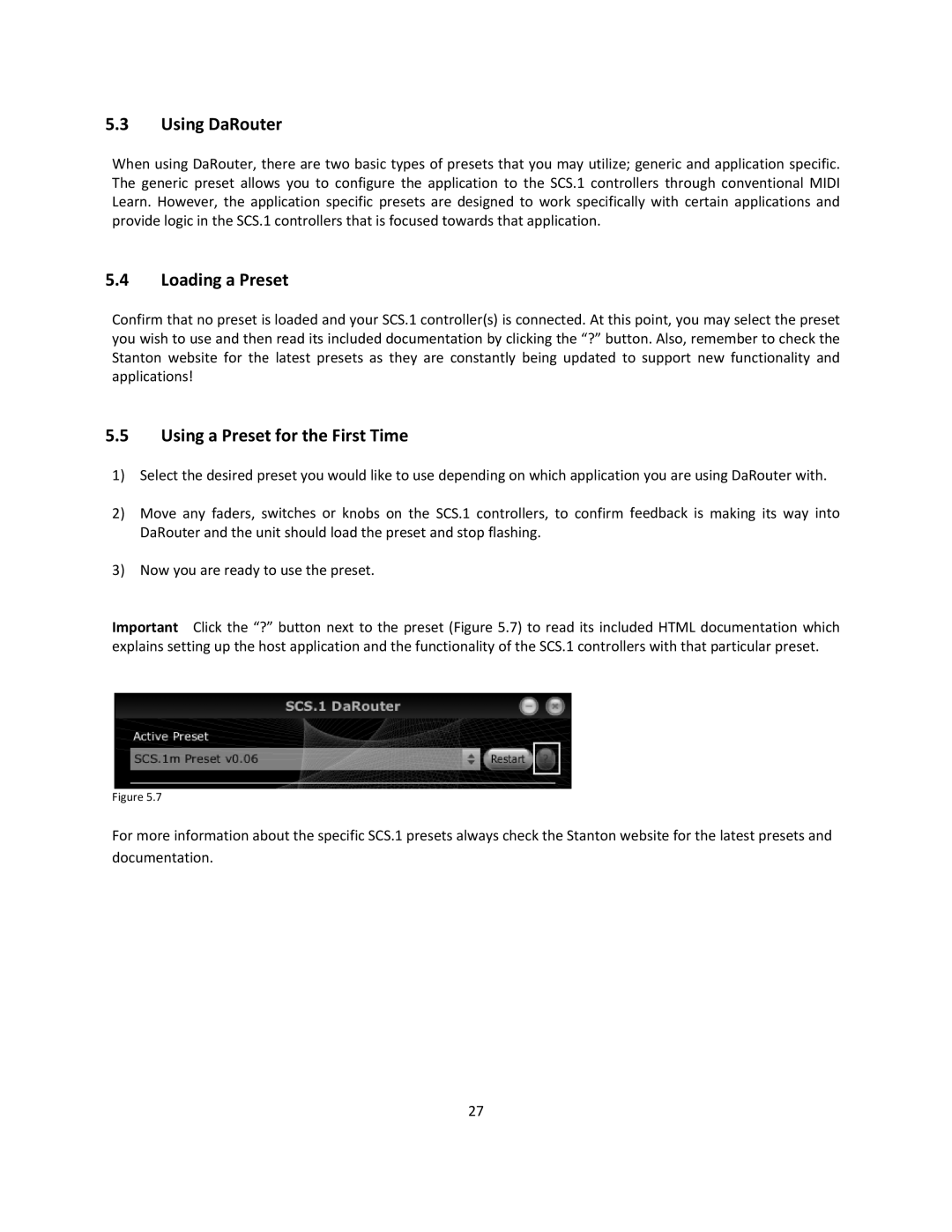 Stanton SCS.1d manual Using DaRouter, Loading a Preset, Using a Preset for the First Time 