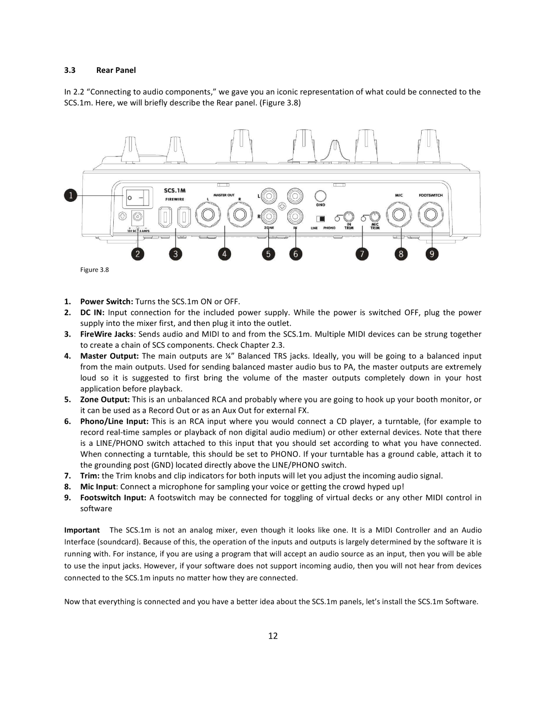 Stanton SCS.1m user manual Rear Panel 