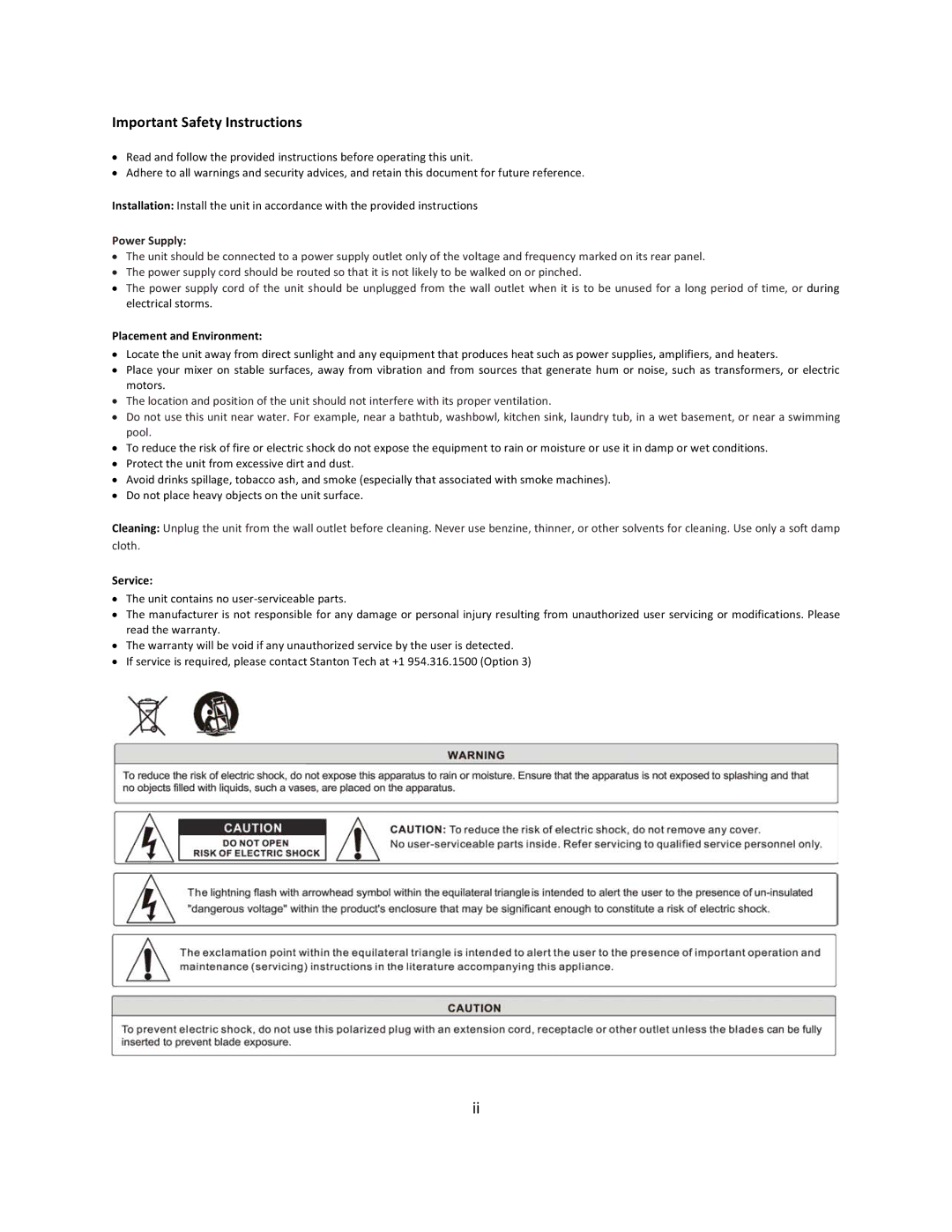 Stanton SCS.1m user manual Important Safety Instructions, Power Supply 