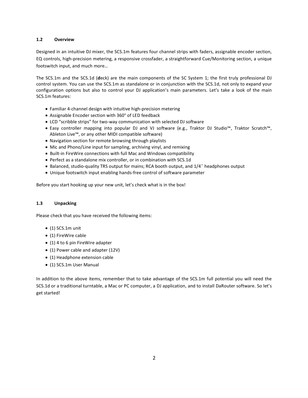 Stanton SCS.1m user manual Overview, Unpacking 