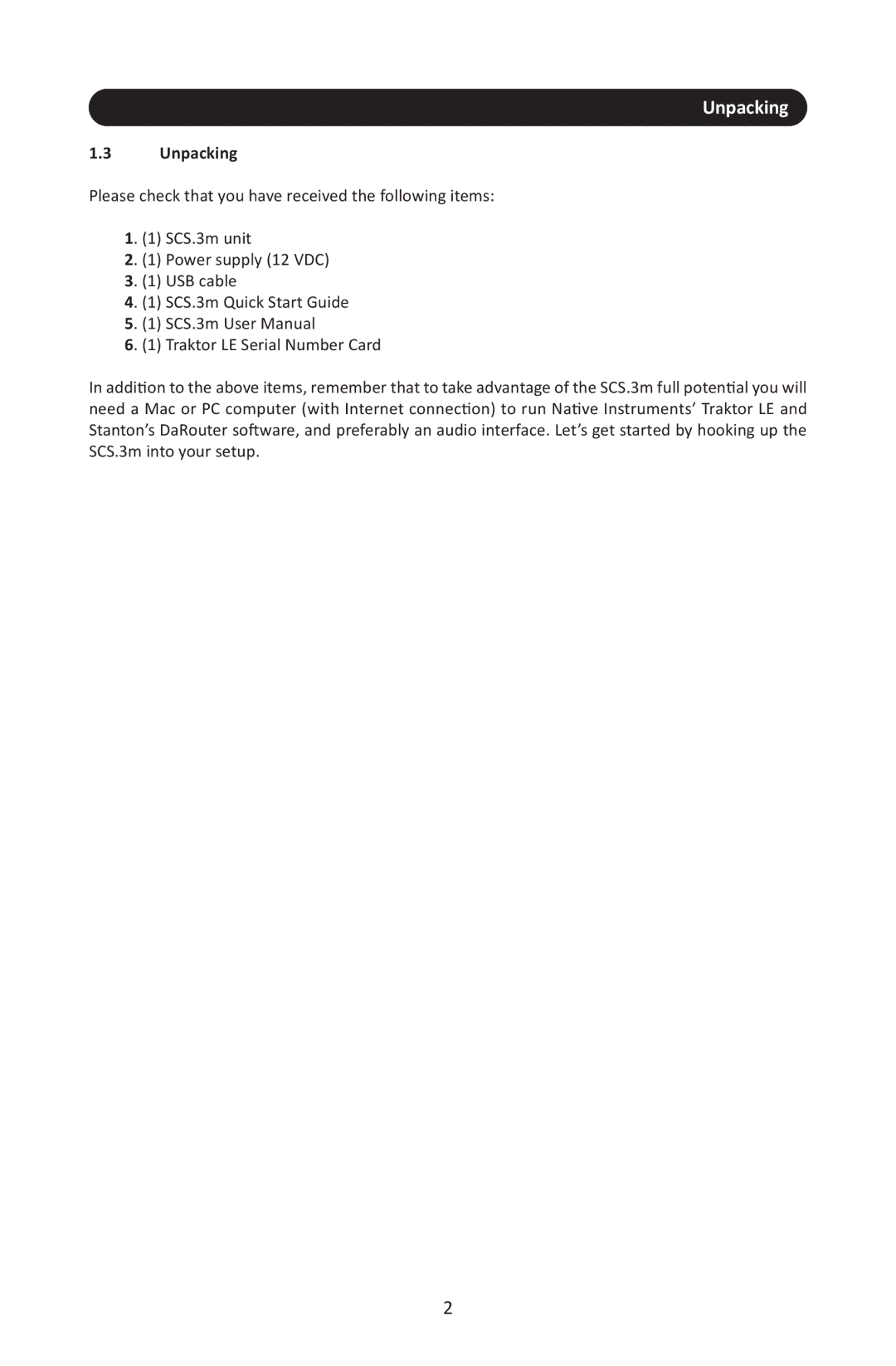 Stanton SCS.3M user manual Unpacking 