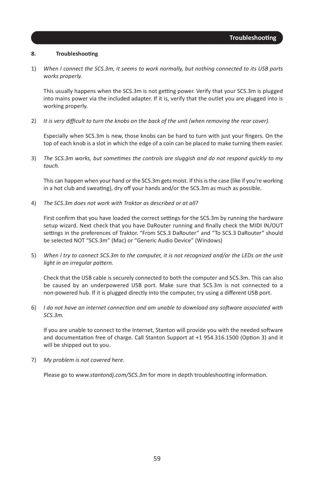 Stanton SCS.3M user manual Troubleshooting 