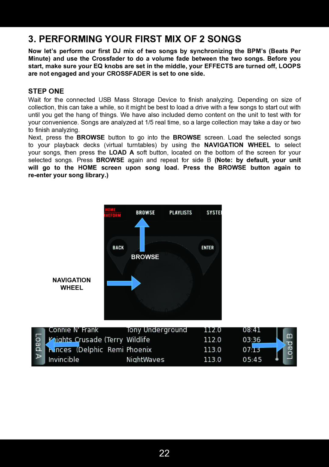 Stanton SCS.4DJ user manual Performing Your First MIX of 2 Songs, Navigation Wheel 