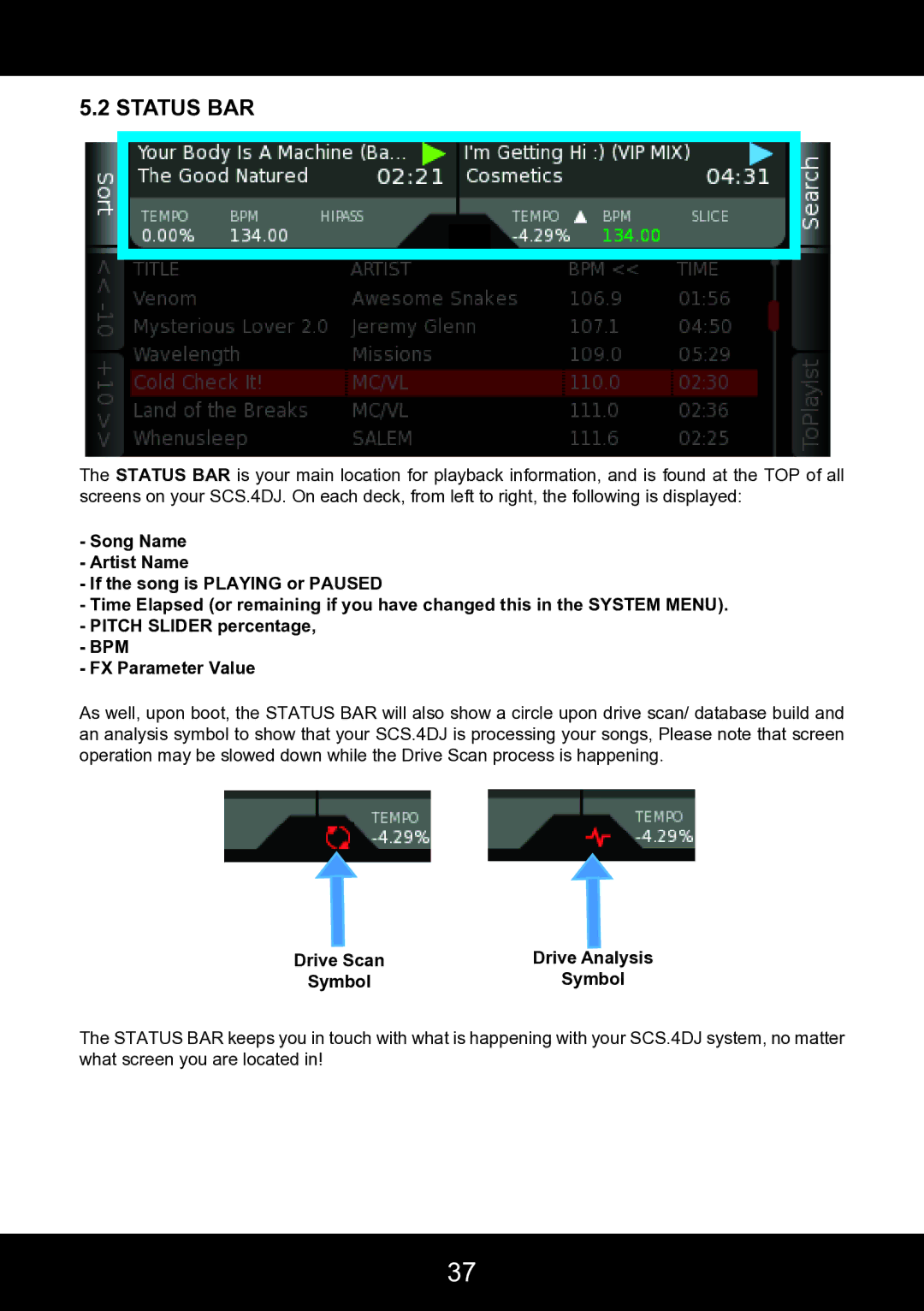 Stanton SCS.4DJ user manual Status BAR, FX Parameter Value 