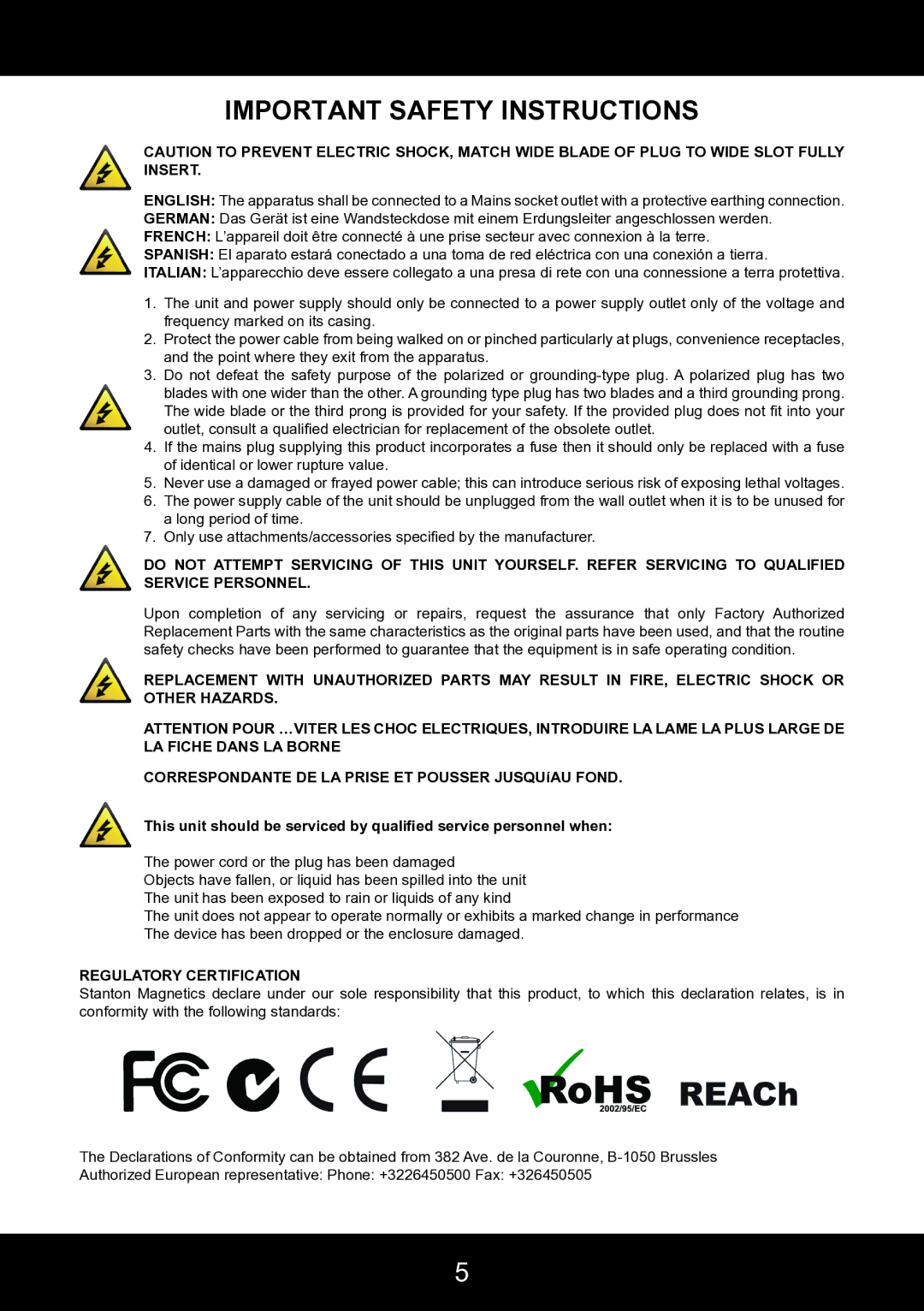 Stanton SCS.4DJ user manual Regulatory Certification 