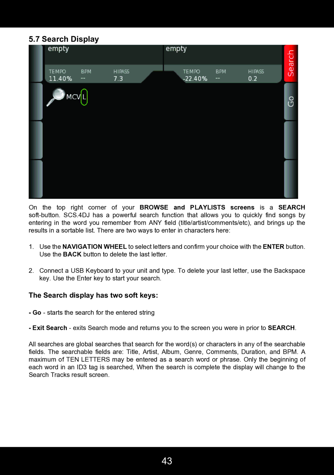 Stanton SCS.4DJ user manual Search Display, Search display has two soft keys 