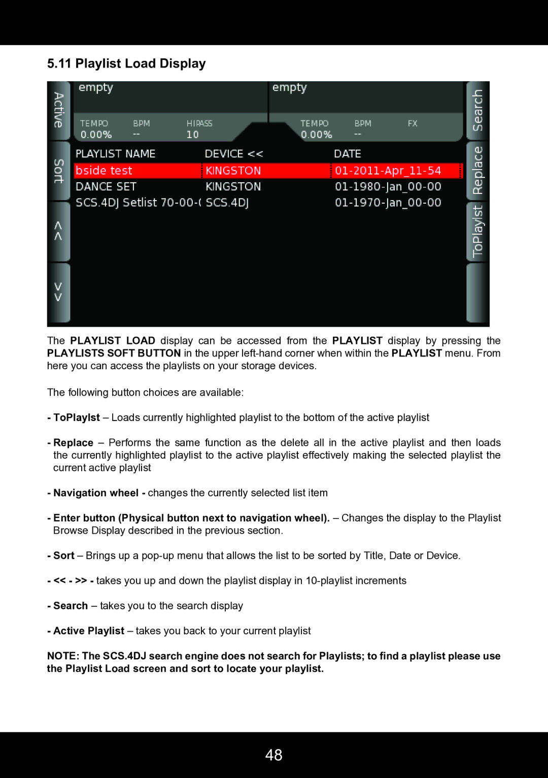 Stanton SCS.4DJ user manual Playlist Load Display 