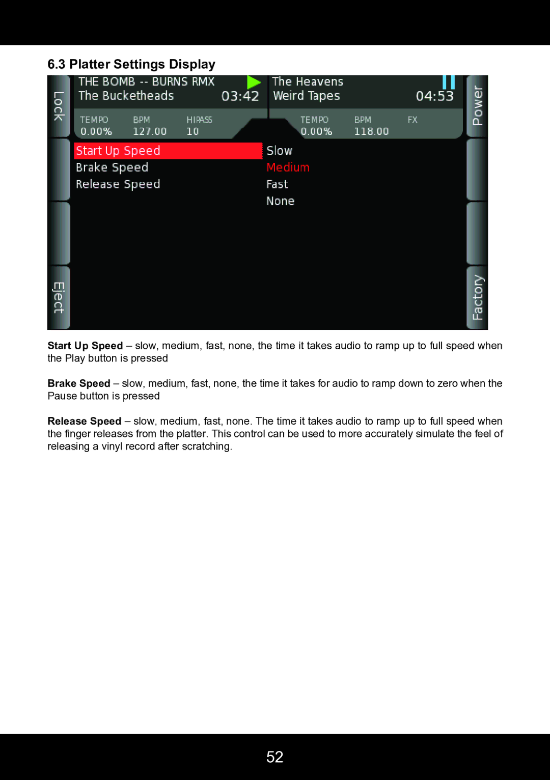 Stanton SCS.4DJ user manual Platter Settings Display 