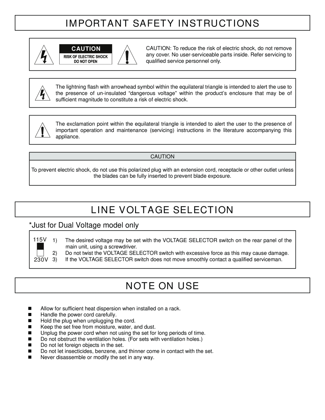 Stanton SINGLE TOP LOADING CD PLAYER PROFESSIONAL PREAMP MIXER owner manual Line Voltage Selection, Note On Use 