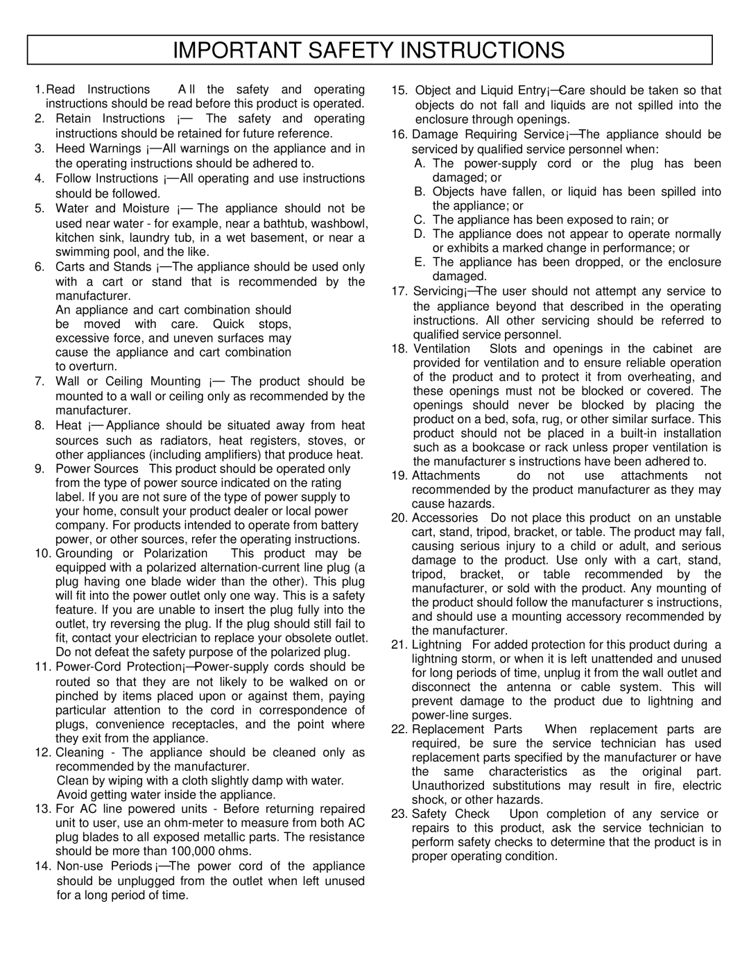 Stanton smx 201 manual Important Safety Instructions 