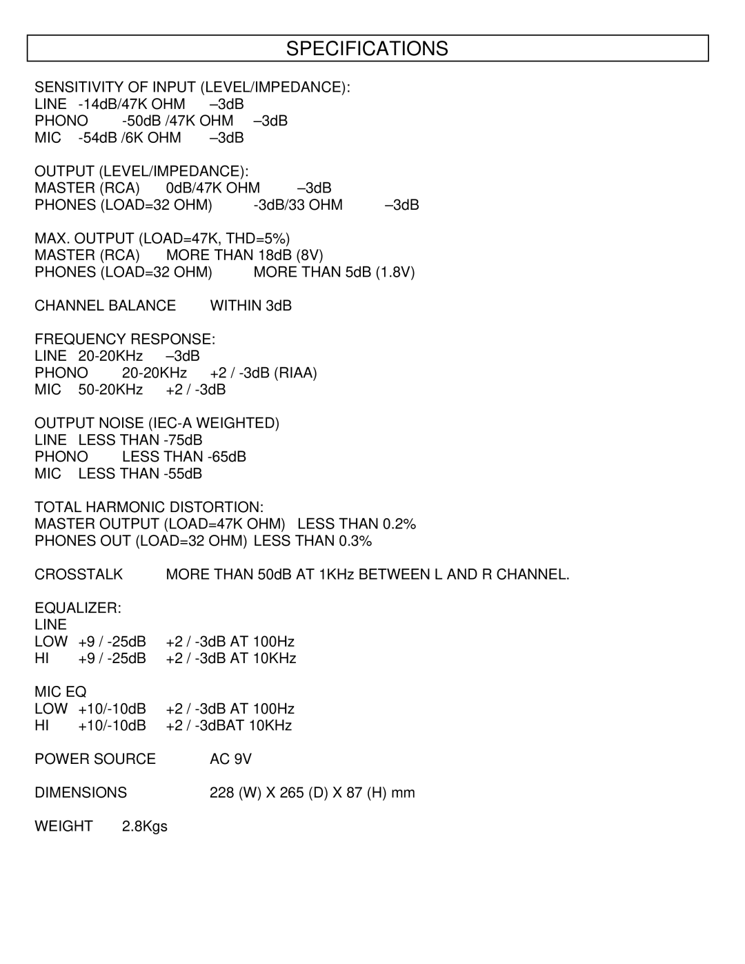 Stanton smx 201 manual Specifications 