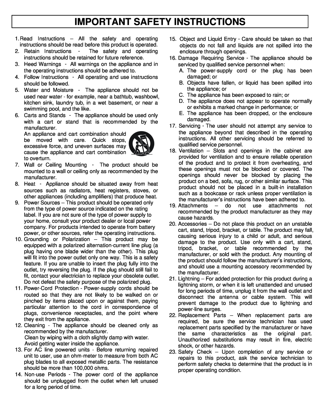 Stanton smx 201 manual Important Safety Instructions 