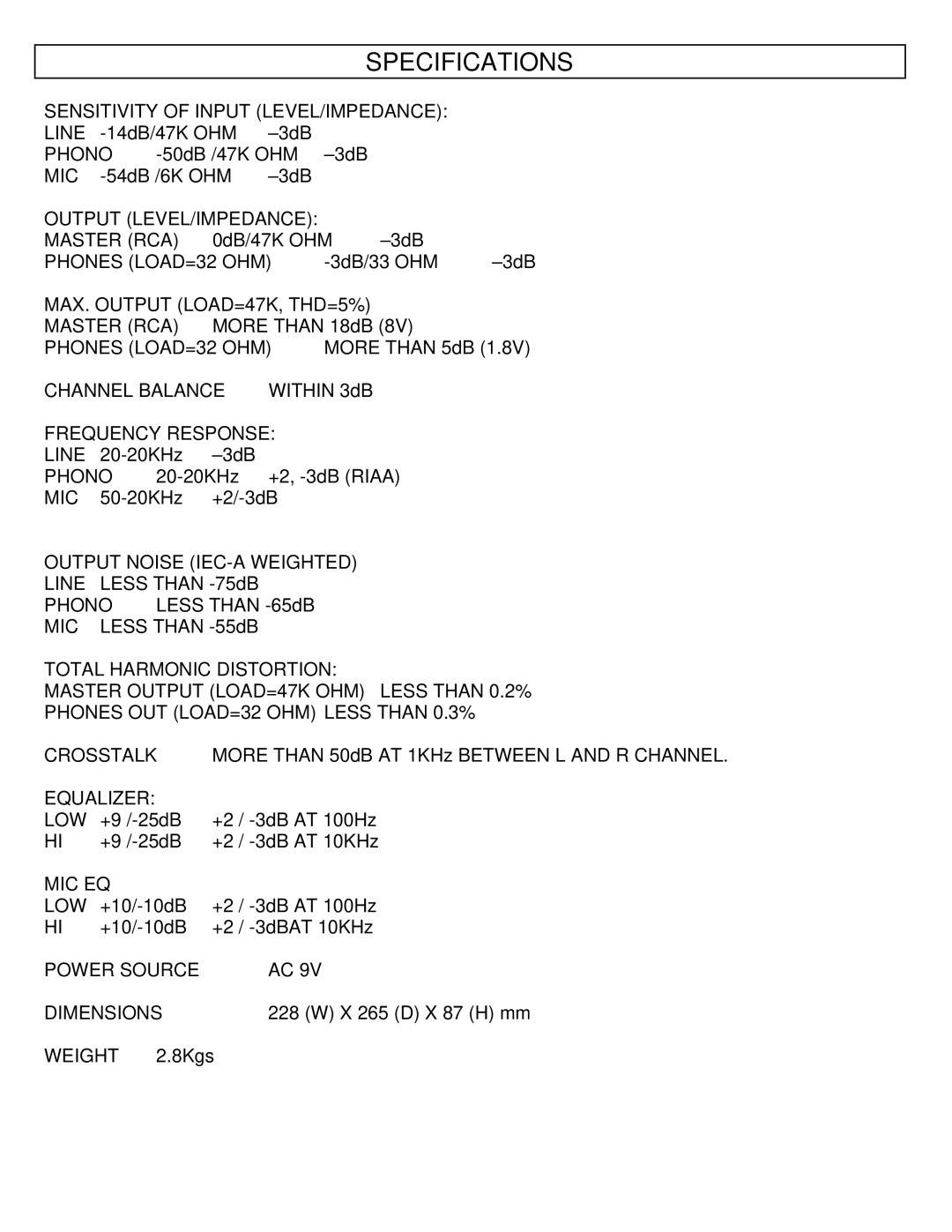 Stanton SMX.211 manual Specifications 