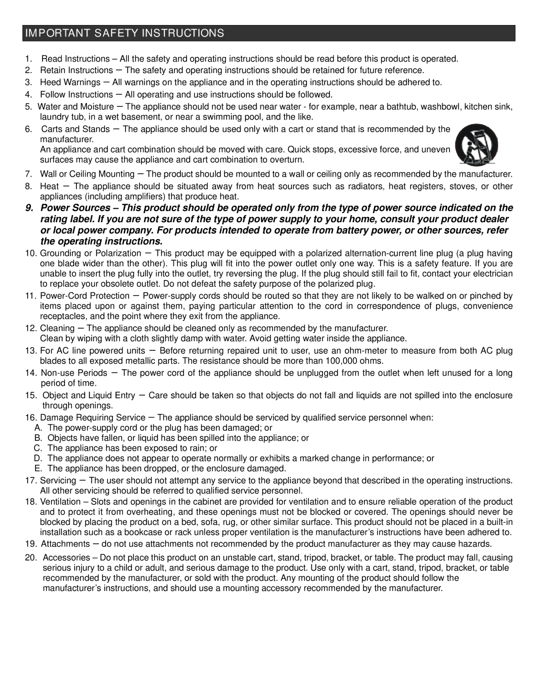 Stanton ST-150 owner manual Important Safety Instructions 