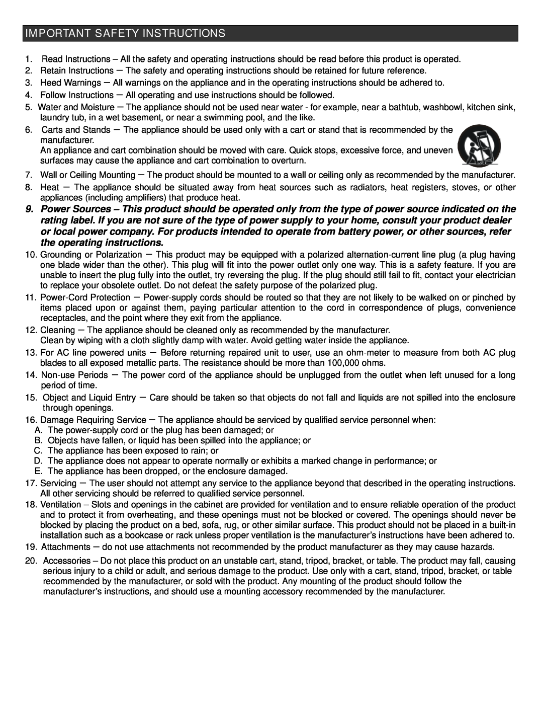 Stanton ST-150 owner manual Important Safety Instructions 