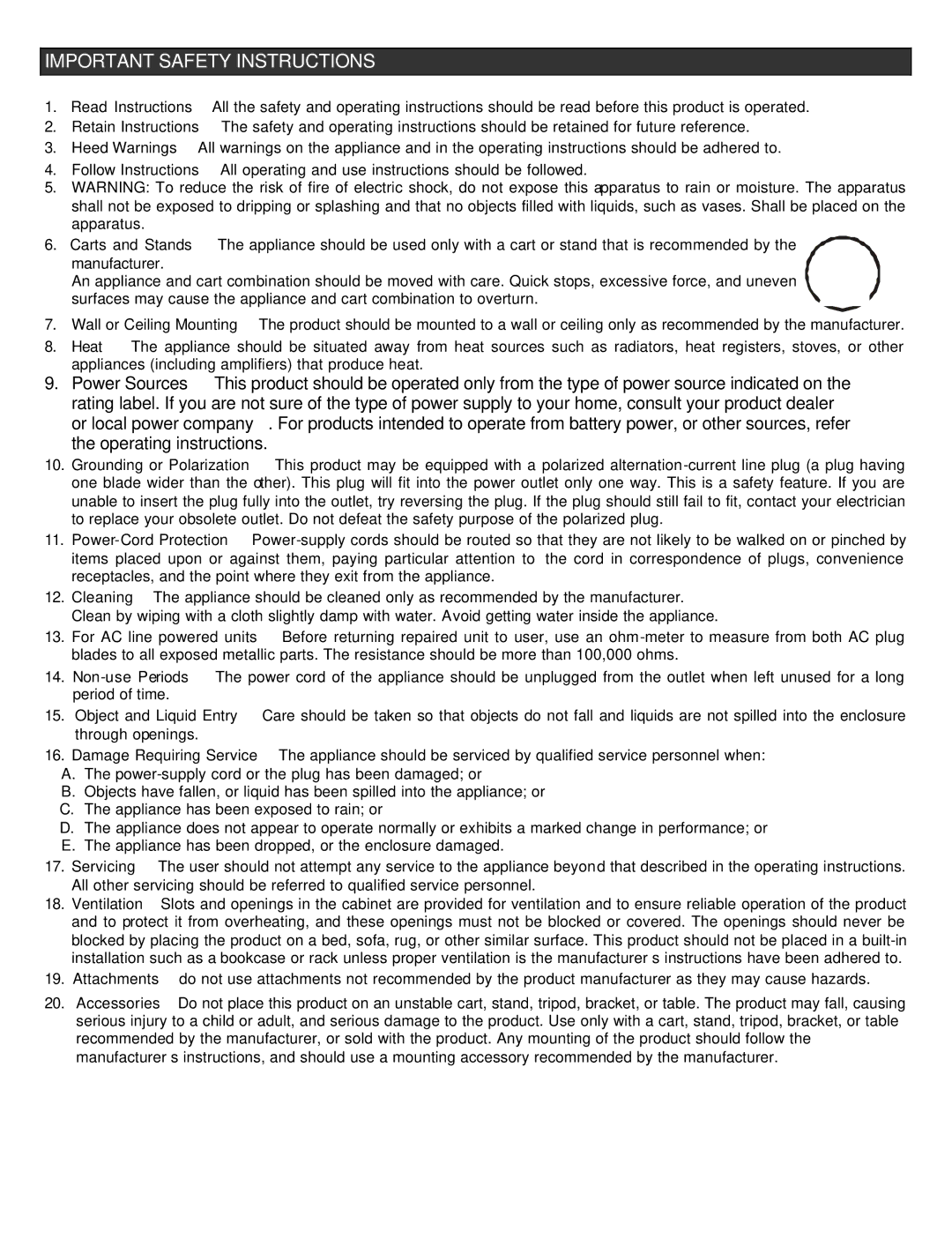 Stanton STR8-150 owner manual Important Safety Instructions 