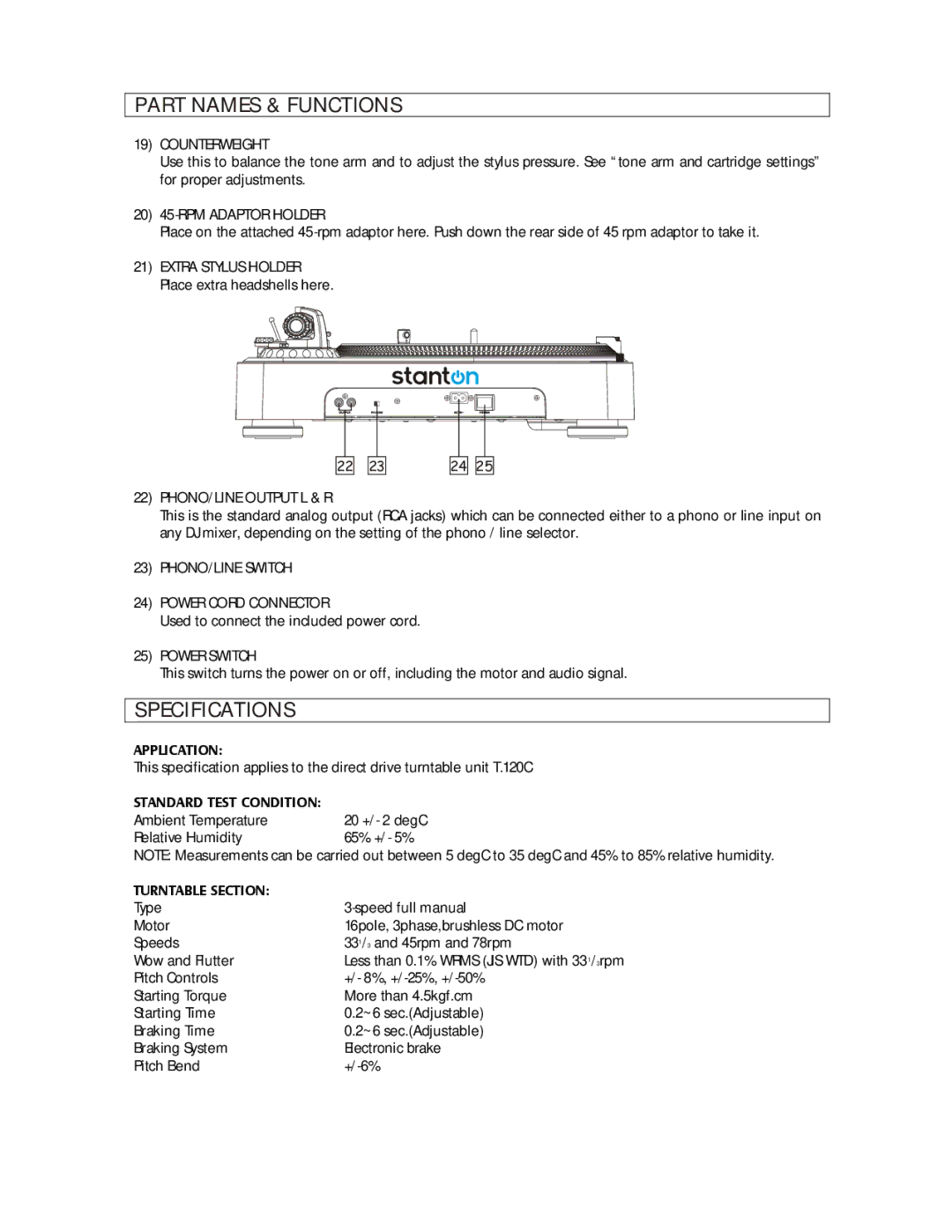 Stanton T.12OC manual Specifications, Counterweight 