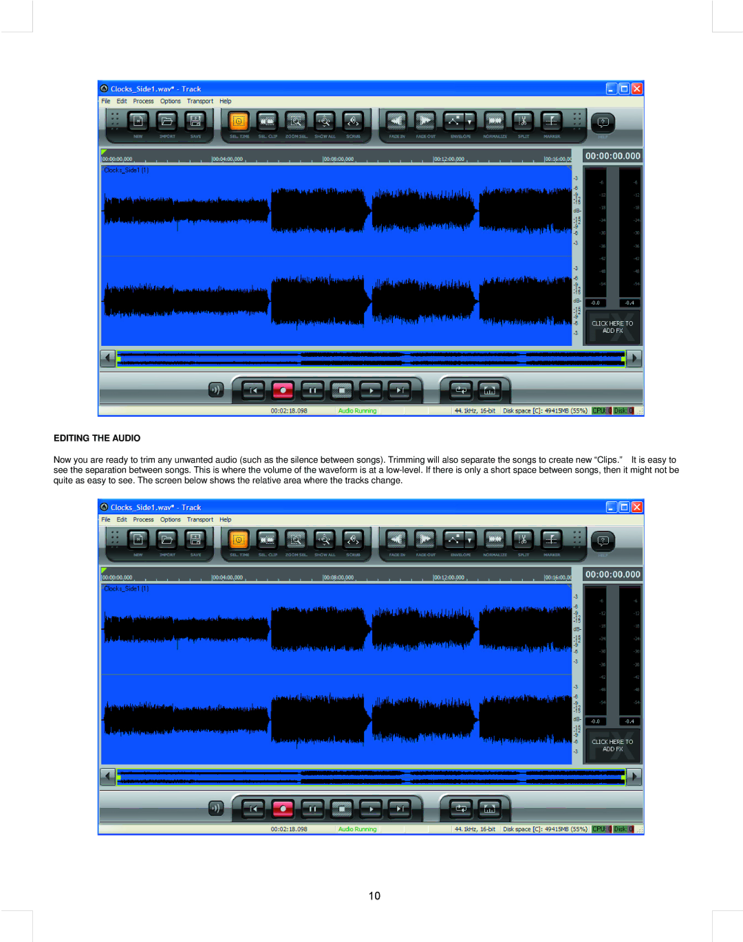 Stanton T.55 USB manual Editing the Audio 