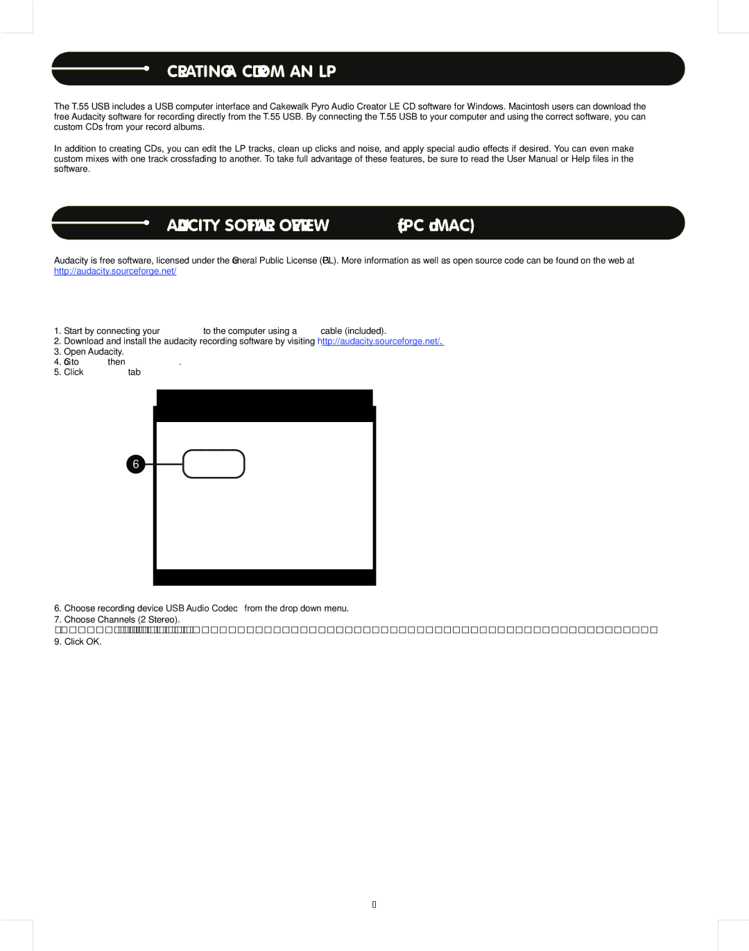 Stanton T.55 USB manual Creating a CD from AN LP, Audacity Software Overview 