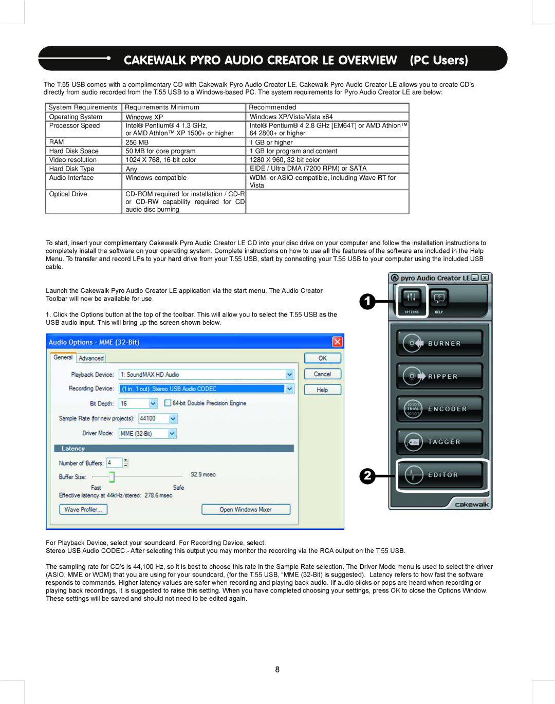 Stanton T.55 USB manual Cakewalk Pyro Audio Creator LE Overview PC Users 