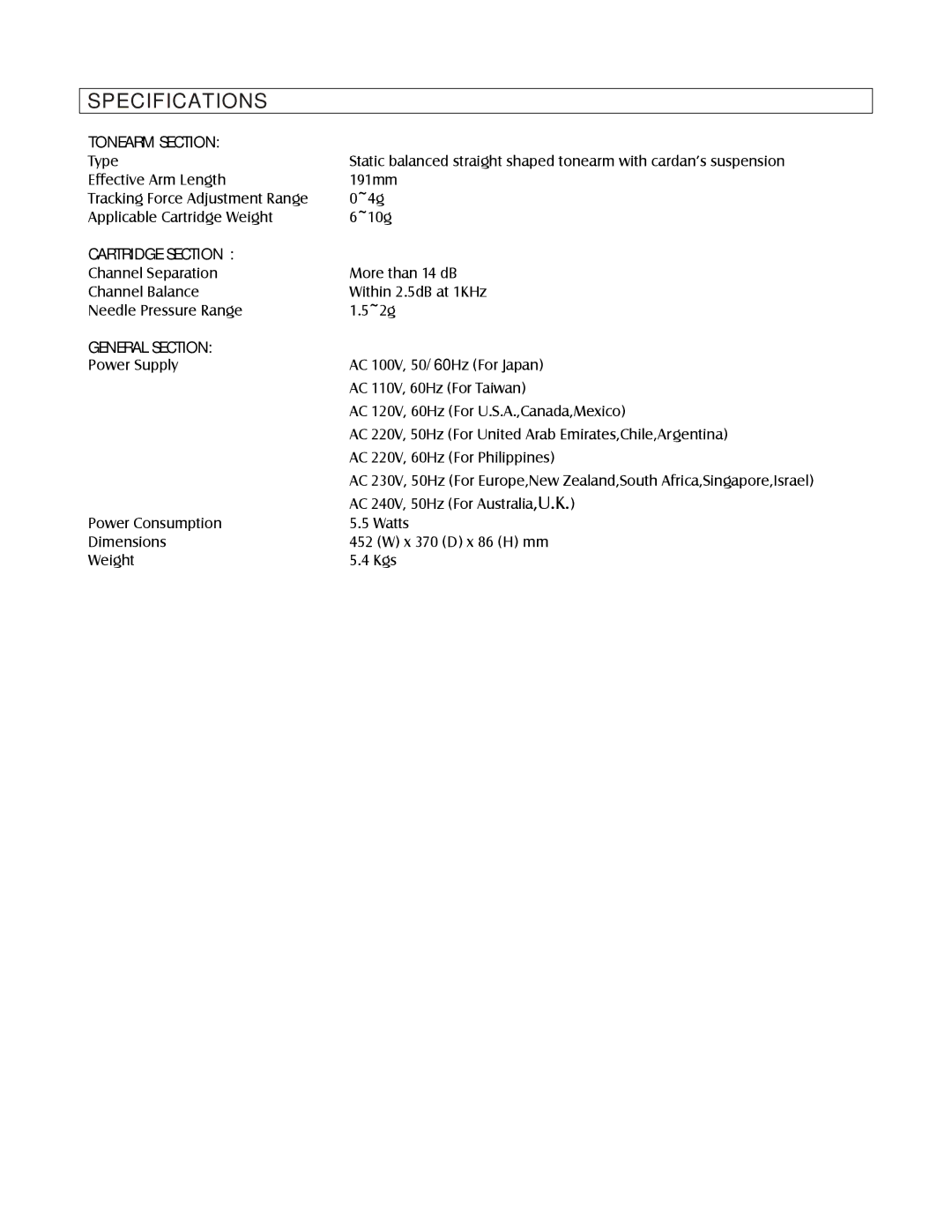 Stanton T.5O operating instructions Tonearm Section 