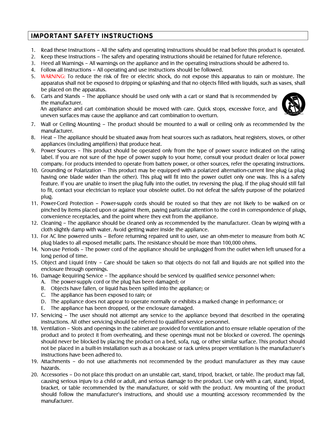 Stanton T.60 operating instructions Important Safety Instructions 