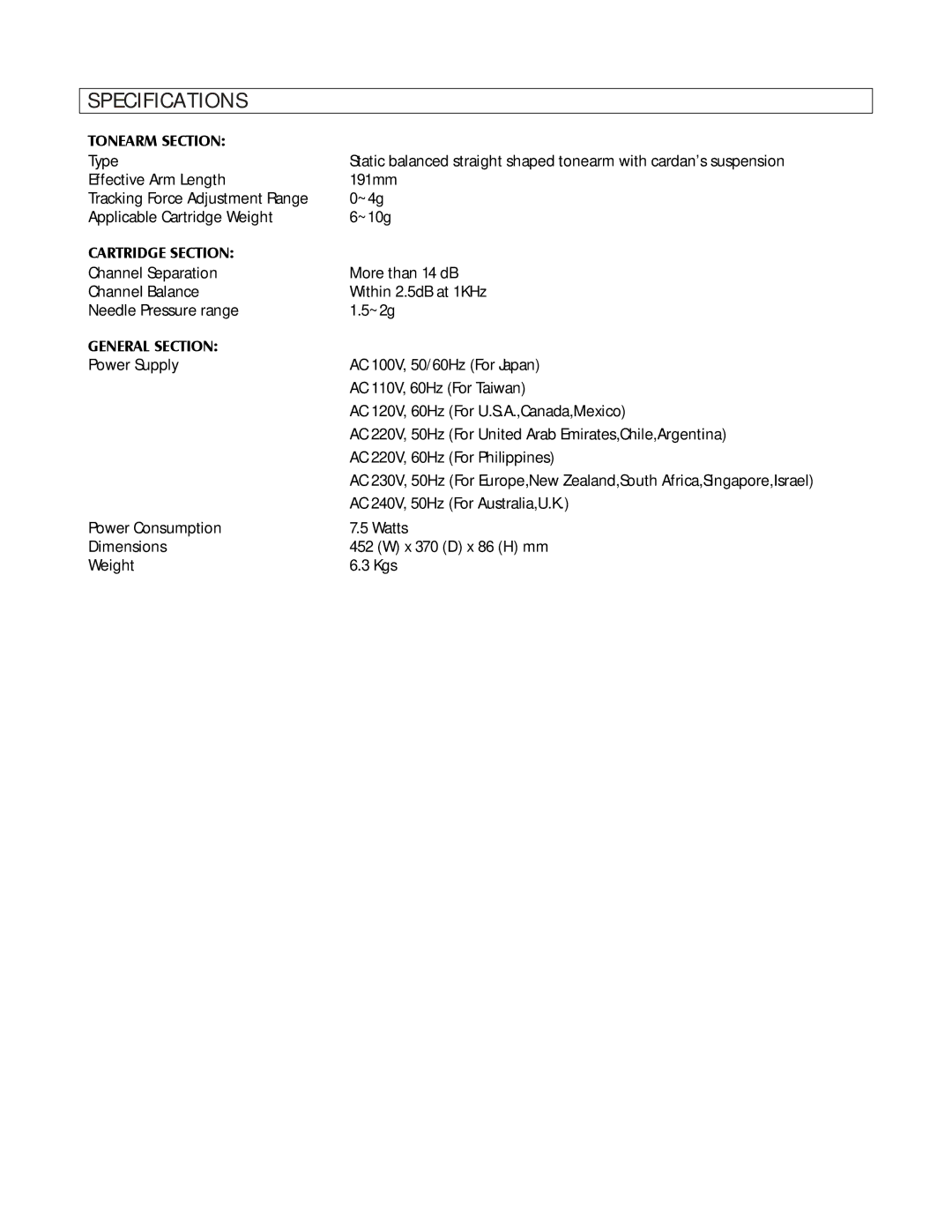 Stanton T.60 operating instructions Tonearm Section 