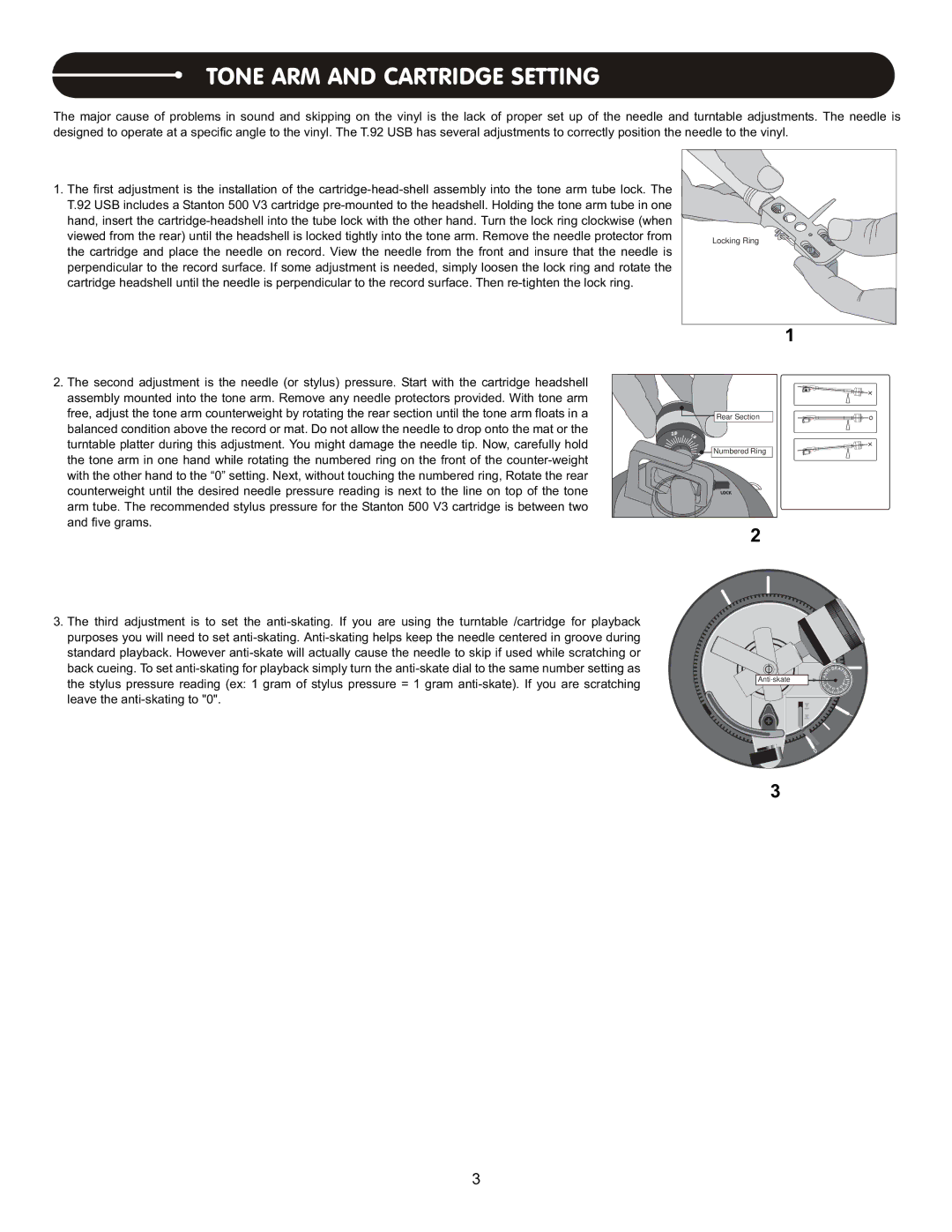 Stanton T.62 user manual Tone ARM and Cartridge Setting 