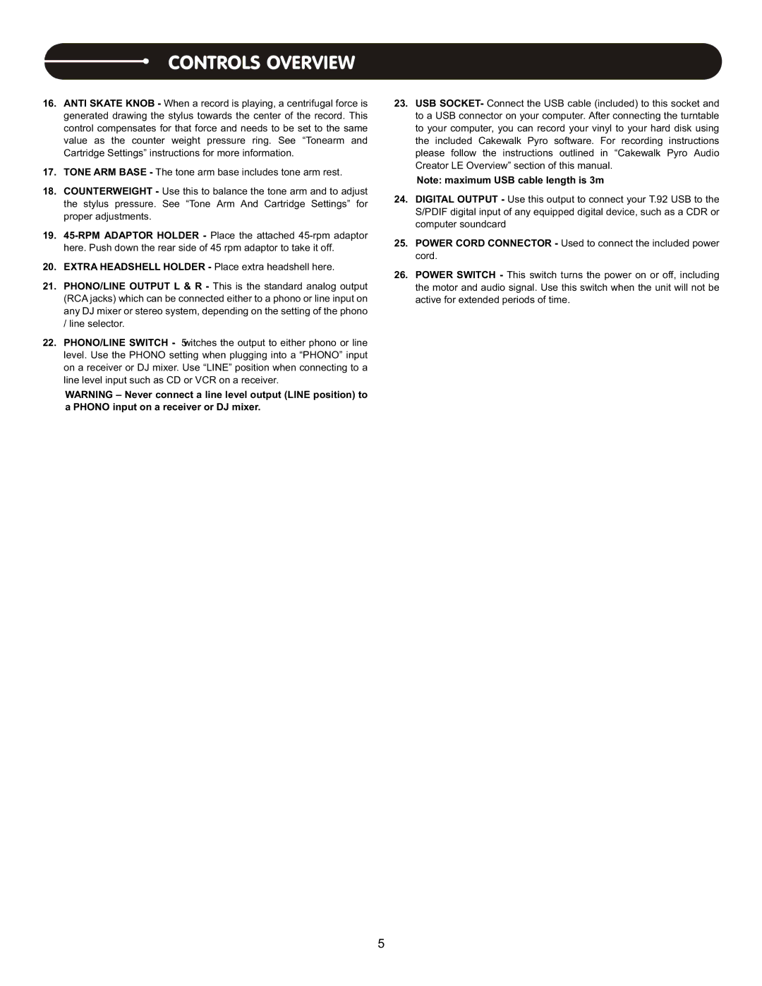 Stanton T.62 user manual Controls Overview 