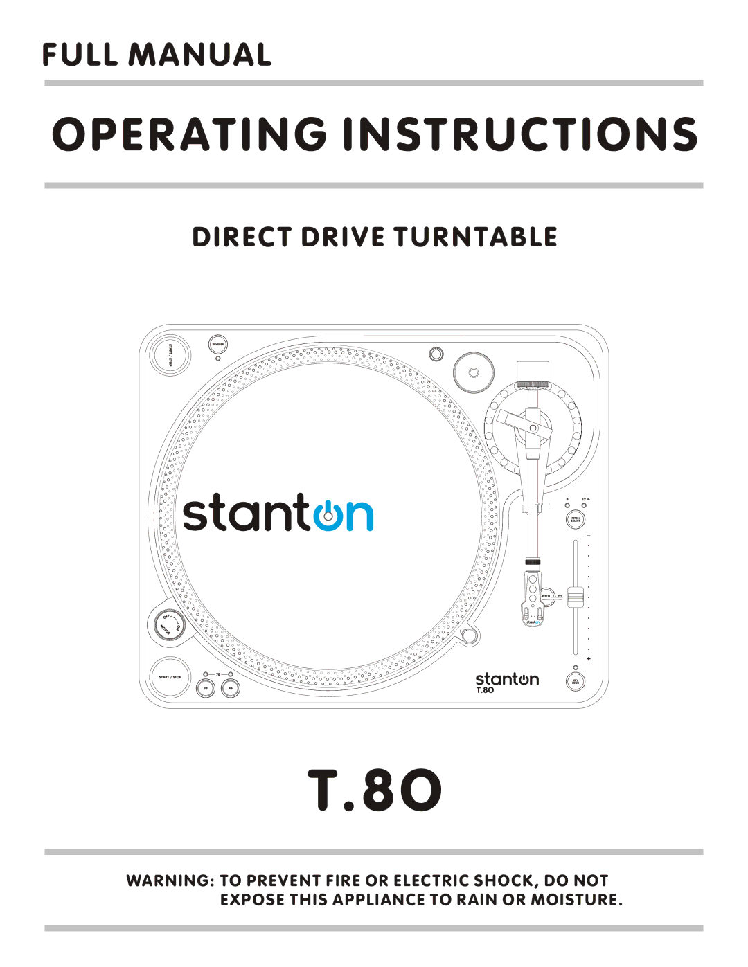 Stanton T.8O manual Operating Instructions 