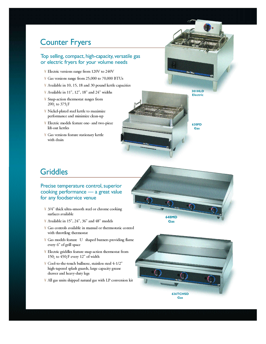 Star Manufacturing Countertop Cooking Equipment manual Counter Fryers, Griddles 