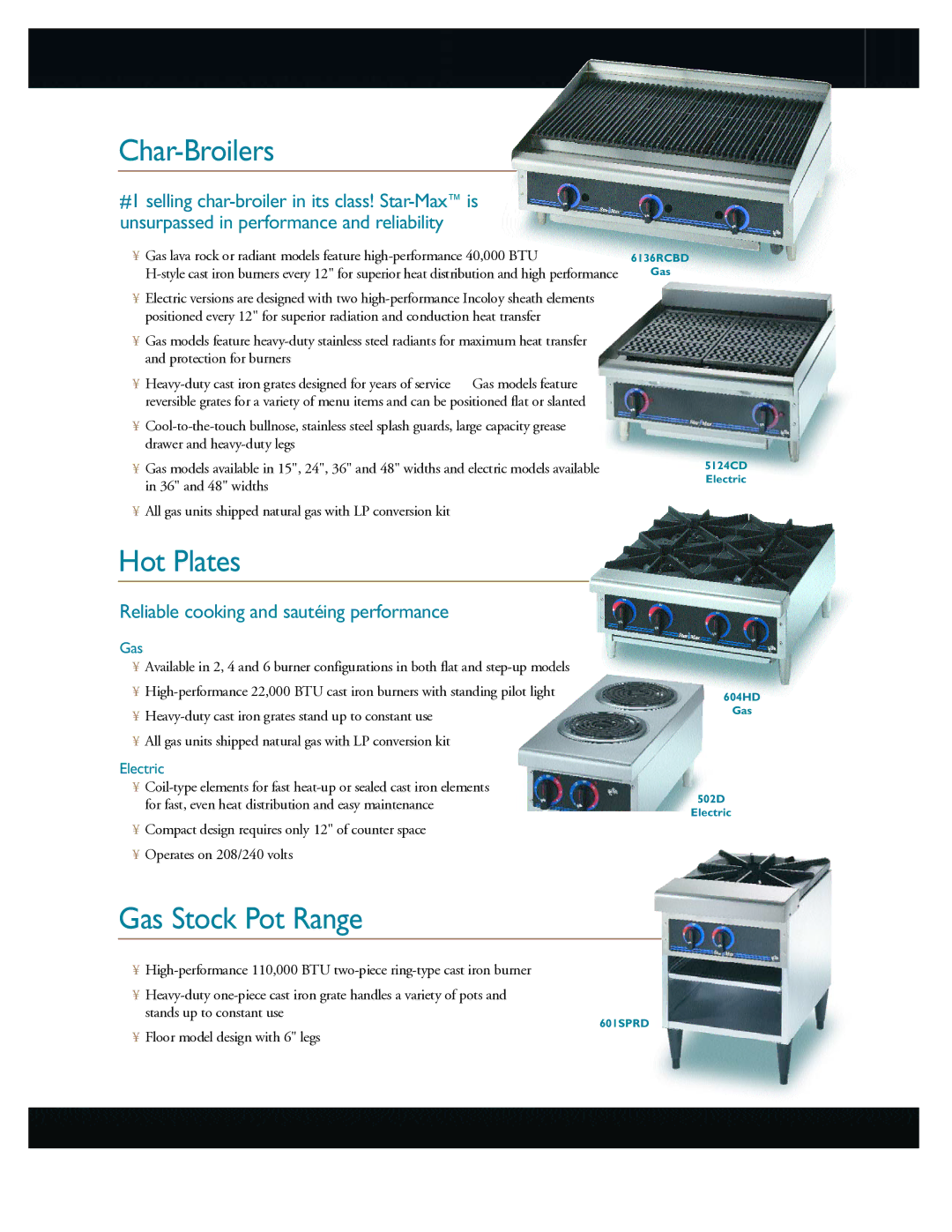 Star Manufacturing Countertop Cooking Equipment manual Char-Broilers, Hot Plates, Gas Stock Pot Range 