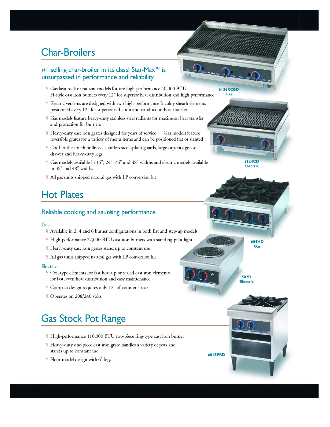 Star Manufacturing Countertop Cooking Equipment manual Char-Broilers, Hot Plates, Gas Stock Pot Range, Electric 