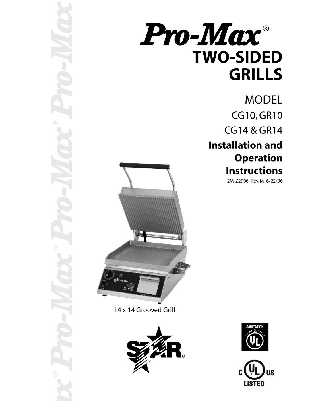 Star Manufacturing CG10, GR14, GR10, CG14 manual TWO-SIDED Grills 