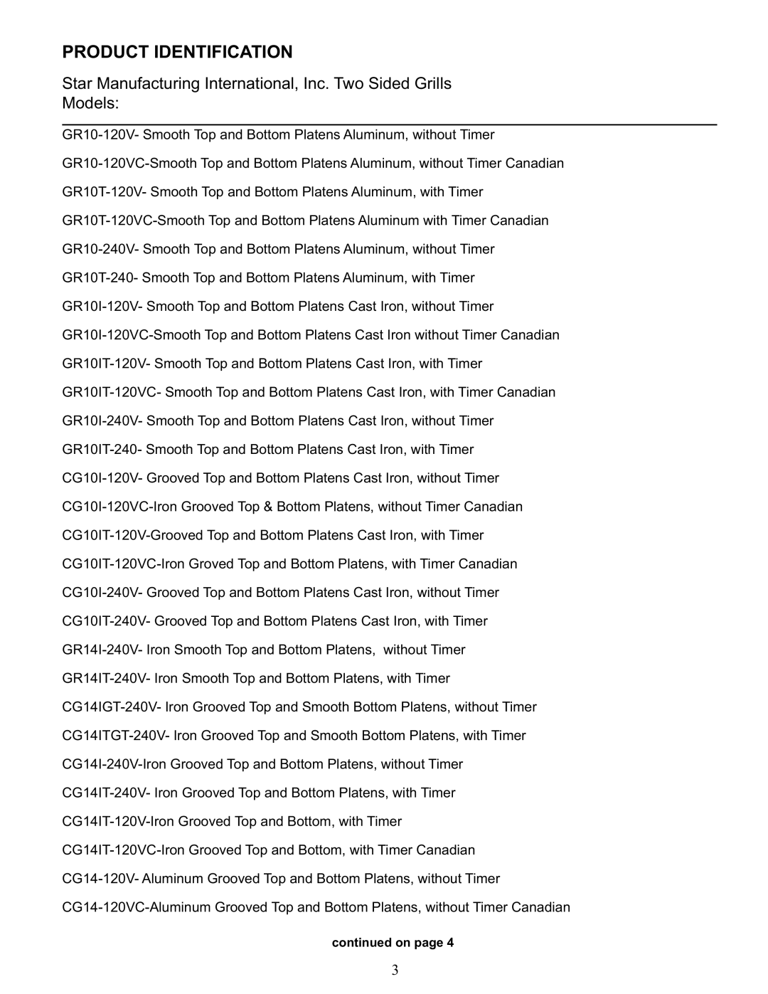 Star Manufacturing CG14, GR14, CG10, GR10 manual Product Identification 